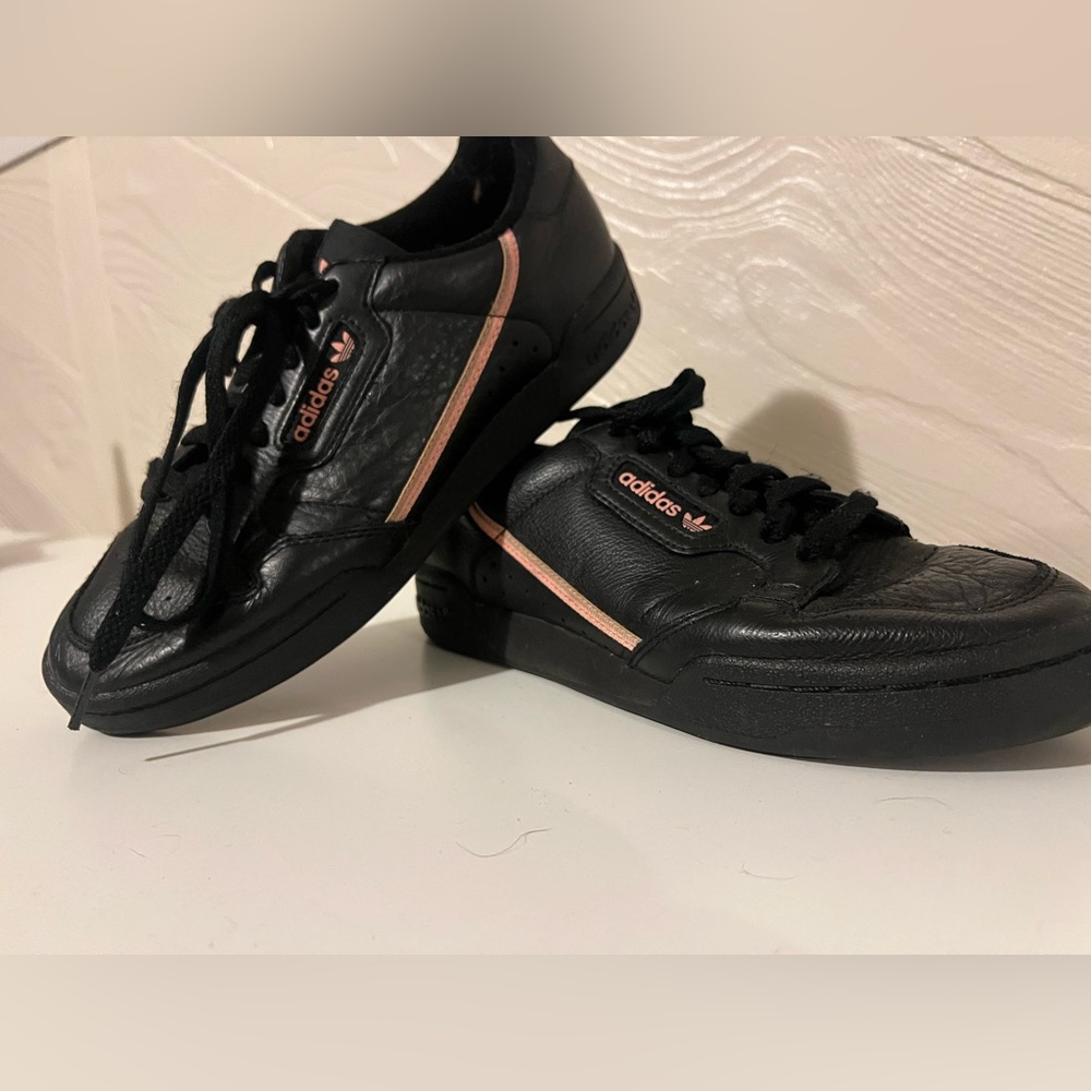 Adidas womens Black Sneakers with Pink Stripes